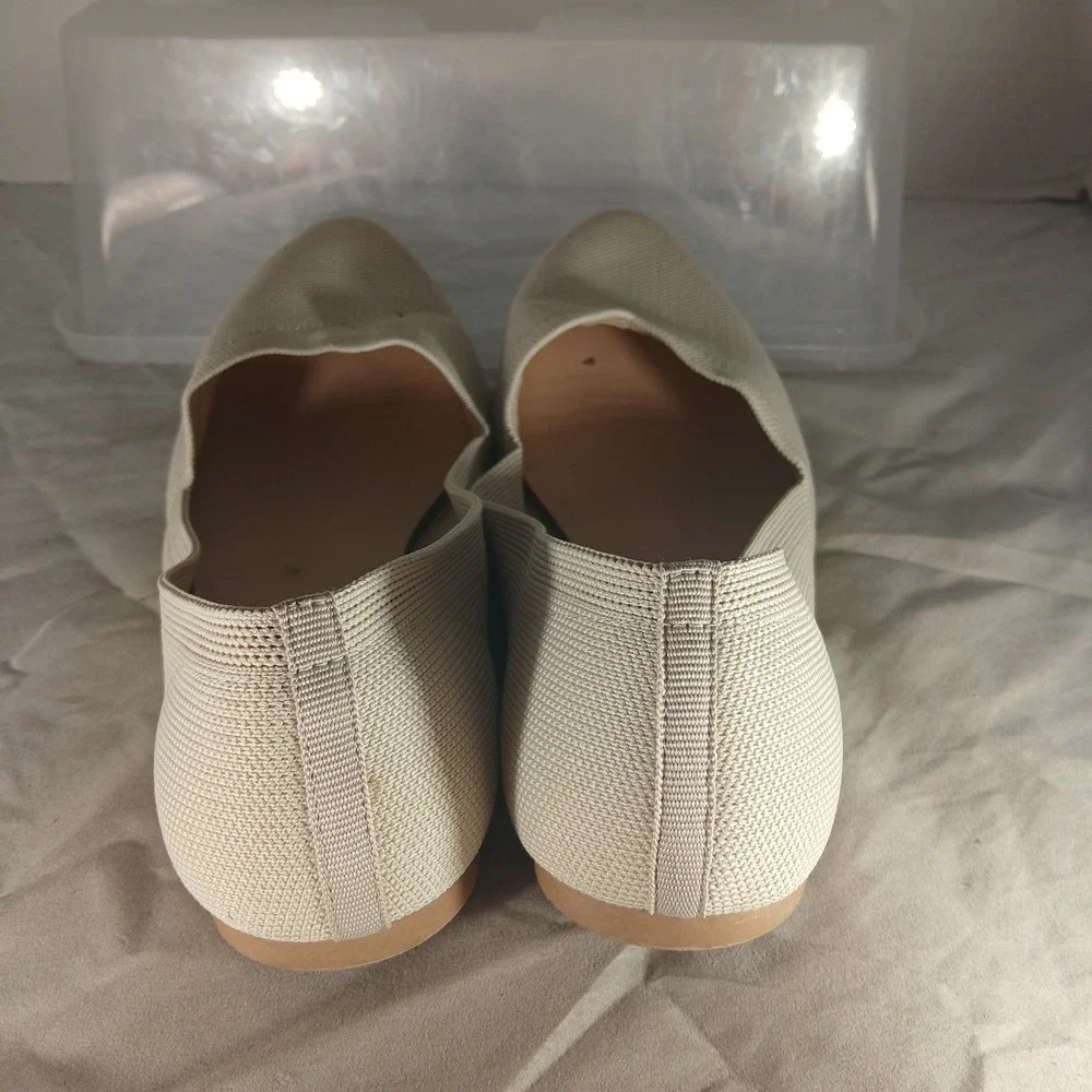 Time Tru Knit Ballet Flats 10 Cream‎ Pointed Toe Memory Foam Minimalist Office